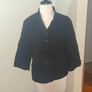 EUC ALFRED DUNNER Black Eyelet cotton button closure jacket fully lined sz 12P